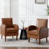 VESCASA Upholstered Accent Chairs with Wood Legs, PU Faux Leather Comfy Single Sofa with Curve Arms, Modern Side Club Leisure Chairs for Reading/Living Room/Bedroom, Set of 2, Brown view 1