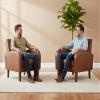 VESCASA Upholstered Accent Chairs with Wood Legs, PU Faux Leather Comfy Single Sofa with Curve Arms, Modern Side Club Leisure Chairs for Reading/Living Room/Bedroom, Set of 2, Brown view 4