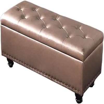 ELODEK Folding Storage Leather Rectangular Storage Stool Hinged flip Solid Shoe Bench Sofa Bench Bearing Weight 300kg (Size:60X40X43cm,Color:Gold)
