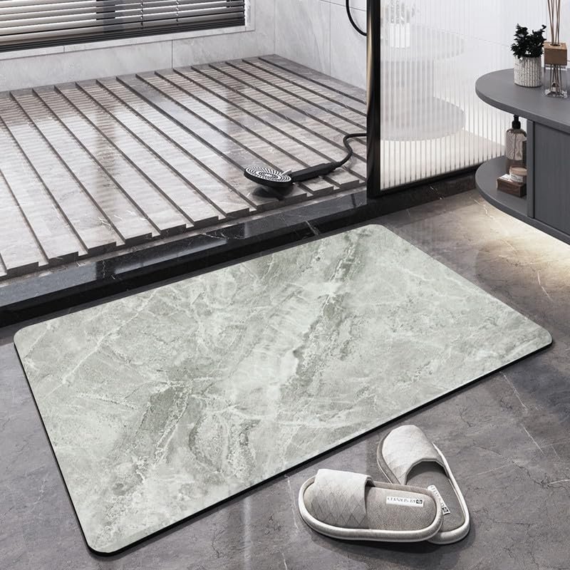 GLIWEN Bathroom Rug Mat Non Slip Quick Dry Bath Mat Washable Bathroom Floor Mats Shower Rug for Laundry Kitchen,Light Gray Marble 2FTx27FT