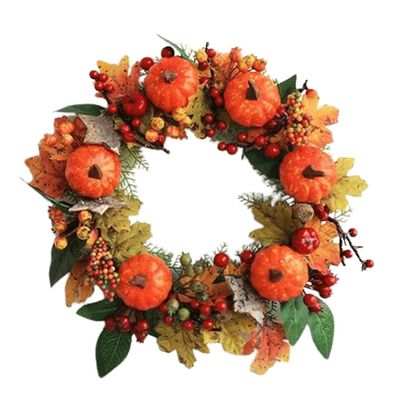 Lifelike Wreaths Handmade Wreath Faux Pumpkin Maple Leaf Fall Wreaths for Halloween Party Celebration Front Door Daily Wreath Reusable