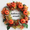 Lifelike Wreaths Handmade Wreath Faux Pumpkin Maple Leaf Fall Wreaths for Halloween Party Celebration Front Door Daily Wreath Reusable view 3