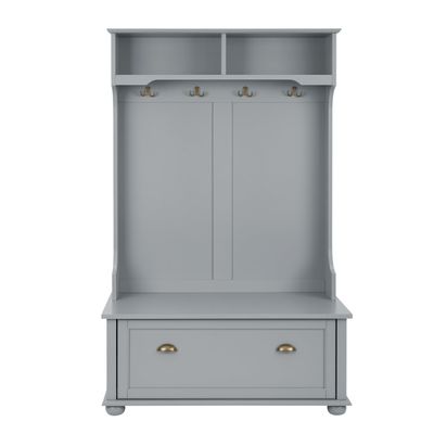 Zenvya Hall Tree with Storage Bench and Coat Rack with 4 Double Hooks and Anti-Topple Anchor Shoe Storage Bench with Adjustable Shoe Cabinet Shelves, for Living Room, Corridor, Entrance (Gray)