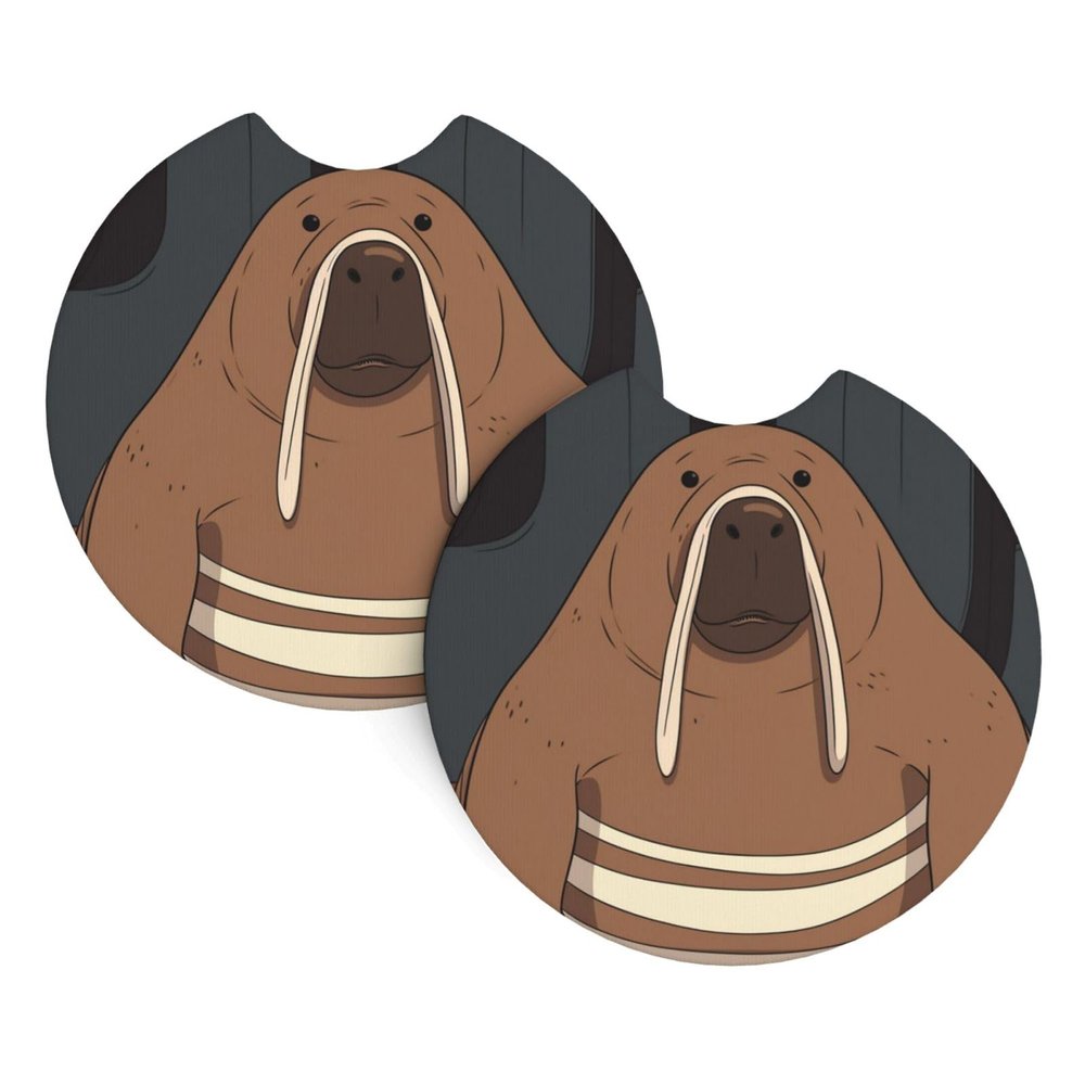 Walrus Print Car Cup Holder Coaster 2 Pcs Non-Slip Coasters Rubber Cup Mat Insert Coasters Fit for Most Vehicles