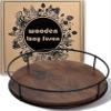 Tomoaza 9 Inch Wood Lazy Susan Turntable for Table, Kitchen Rustic Brown Turntable Organizer with Steel Frame, 360 Degree Decorative Turntable for Countertop Cabinet or Centerpieces view 1