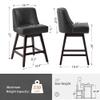 Cozyman 26 Inch Bar Stools Set of 3, Black Swivel Counter Stools with Back, Faux Leather Upholstered Barstools, Solid Wood Legs with Footrest, Modern Bar Stool for Kitchen Island, Dining Room, Pub view 2