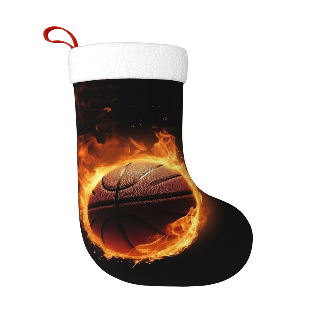 Personalized Burning basketball pictures Christmas Stockings 18" Large Stockings Santa Classic Xmas Fireplace Hanging Stockings for Family Stocking Gifts Holiday Decoration Season Party Decor