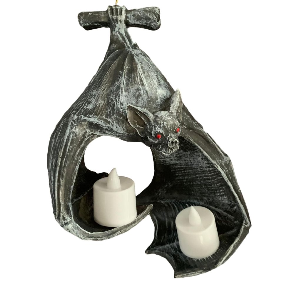clinmday Bat Wall Tealight Holder,Eco-Friendly Resin Realistic Shape Gothic Bat Candle Decor for Fireplace Garden Home Patio Black