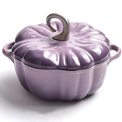 Cast Iron Pumpkin Cocotte, 3.9L Dutch Oven, Enamel Pot With Lid - Serves 3-5, Halloween & Thanksgiving Decor Gift