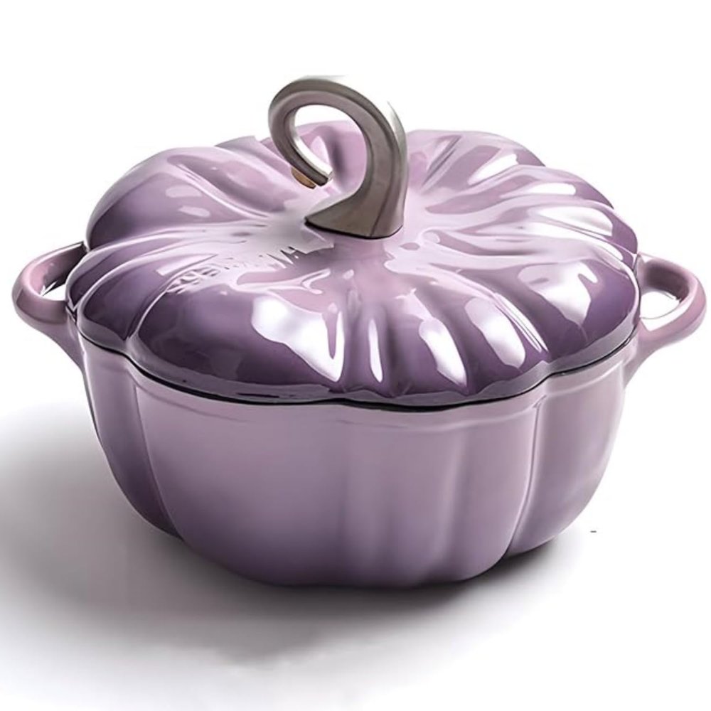 Cast Iron Pumpkin Cocotte, 3.9L Dutch Oven, Enamel Pot With Lid - Serves 3-5, Halloween & Thanksgiving Decor Gift
