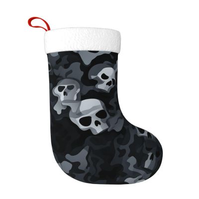 Personalized Black and gray camouflage pattern Christmas Stockings 18" Large Stockings Santa Classic Xmas Fireplace Hanging Stockings for Family Stocking Gifts Holiday Decoration Season Party Decor