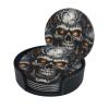 Cool Evil Skull Coasters for Drinks Set of 6 with Holder Non-Slip Leather Coaster Round Drink Coaster for Tabletop Protection, Cup Mat for Coffee Table Decor view 2