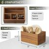 DRASTAR Utensil Caddy, Silverware Caddy for Party, Acacia Wood Silverware Holder, Silverware Organizer Countertop, Cutlery Storage Containers for Kitchen Table view 3