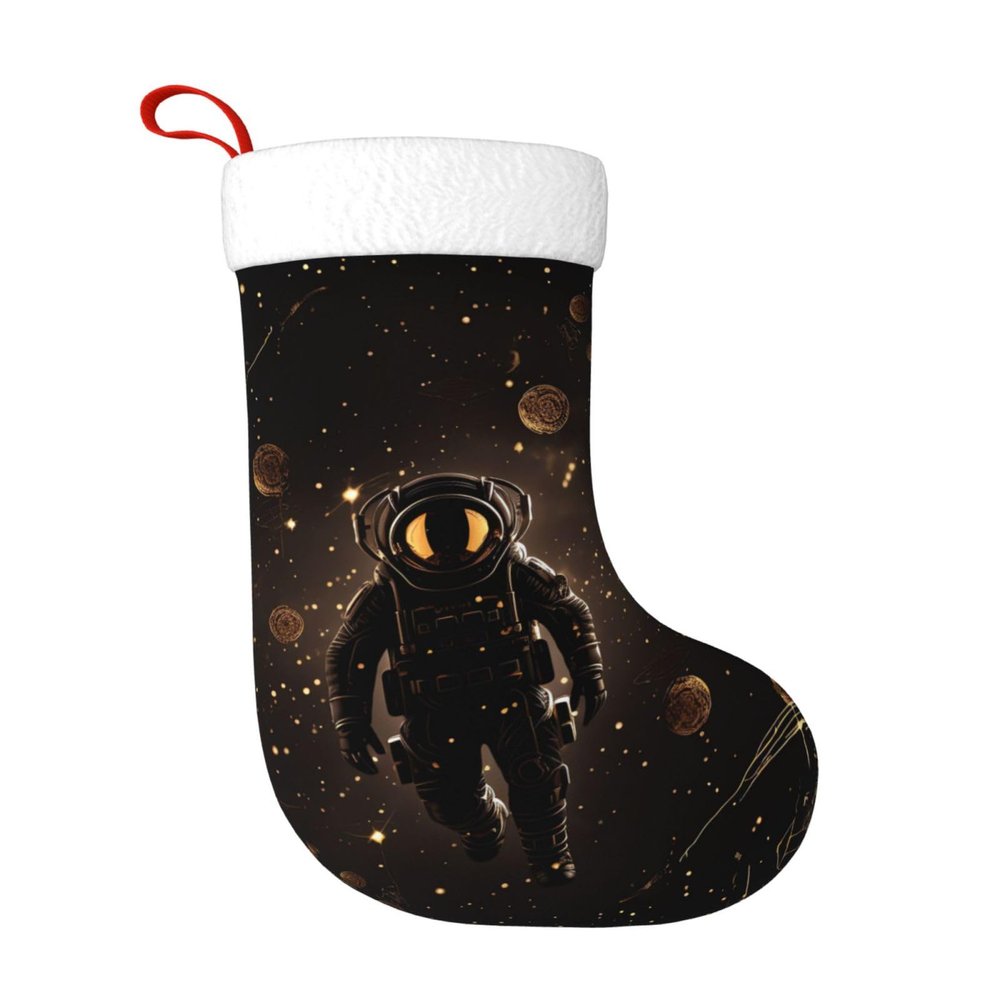 BTCOWZRV Personalized Black Gold Space Christmas Stockings 18" Large Stockings Santa Classic Xmas Fireplace Hanging Stockings for Family Stocking Gifts Holiday Decoration Season Party Decor