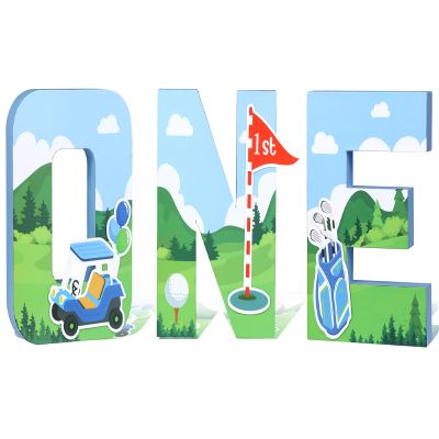 Fangleland Golf One Letter Sign, 1st Birthday Table Decorations, Large Number One Cake Smash Photo Props, Golf Ball Freestanding Paper Mache Letters for One Year Old Party Supplies