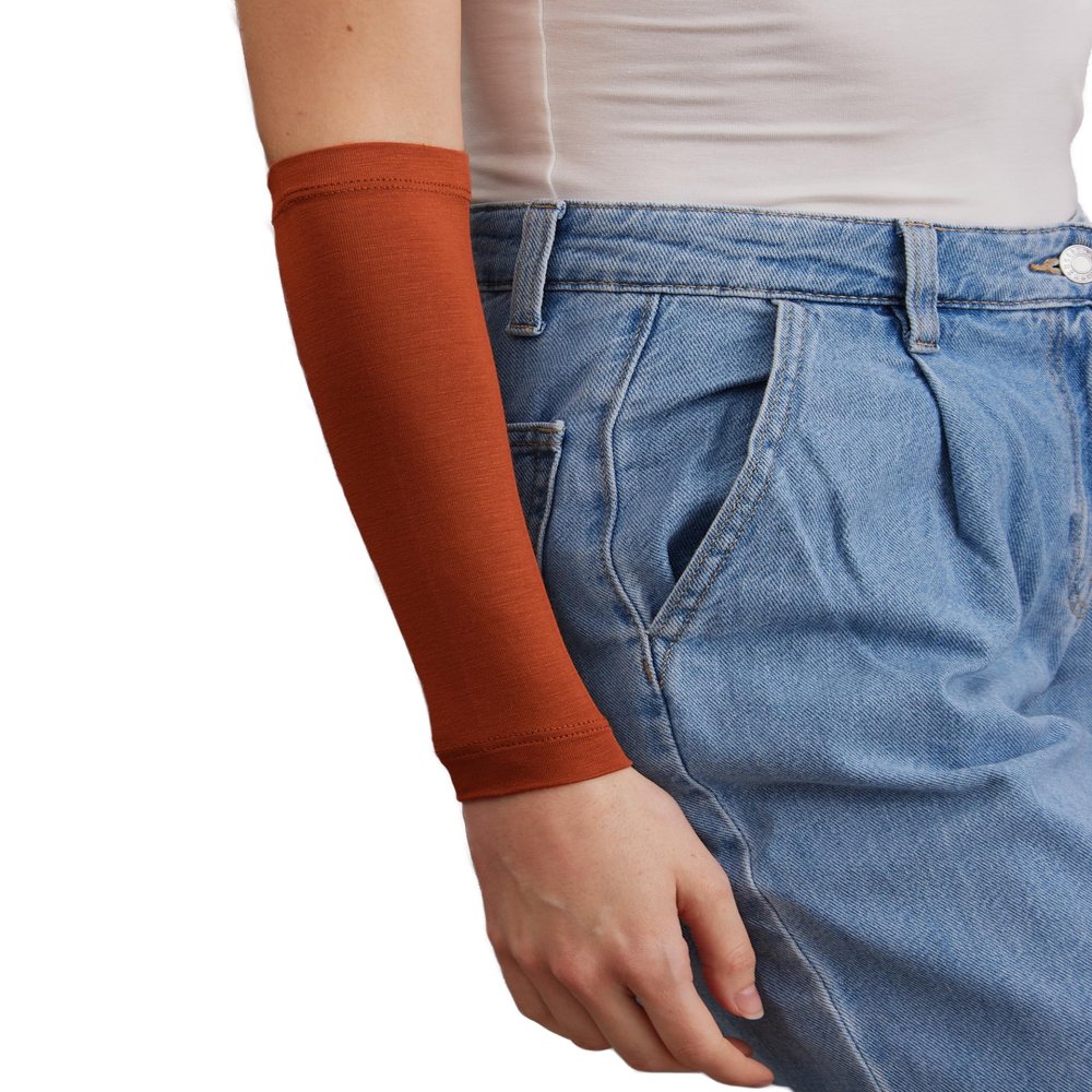 femple Arm Cover | For Muslim Women Islamic Jersey Muslim Arm Cover | Sun UV Protection Hijab Oversleeve (Burnt Orange)