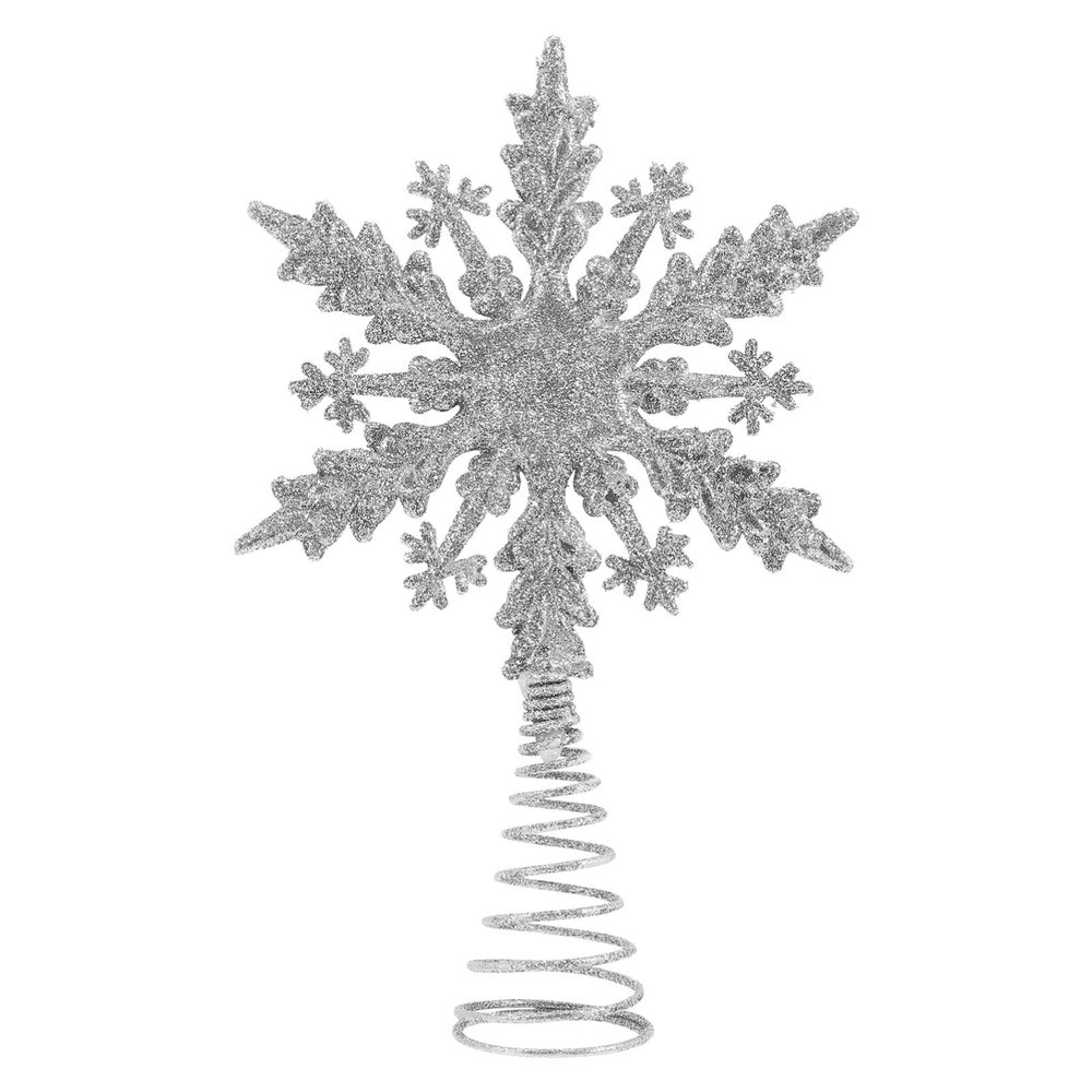 Luxshiny Christmas Tree Topper Glitter Snowflake Treetop Decorations Xmas Wire Tree Top Ornament for Winter Holiday Home Decor Indoor Outdoor Silver