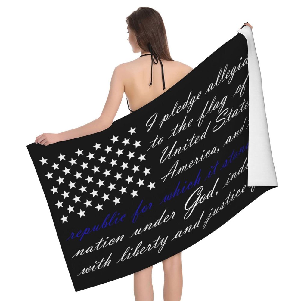 Byoblu American Flag Pledge of Allegiance Beach Towel Absorbent Bathroom Towels Beach Towels Oversized Super 32x52 Inch