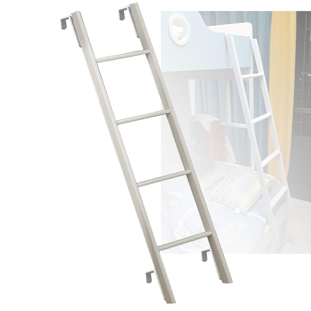BXKCFYBSQ White Bunk Bed Ladder Home School Dorm Bunk Bed Ladder with 4 Hooks Kids Adult Metal Step Climbing Ladder, Load Capacity 150kg/330lbs (Size : 116cm/45)
