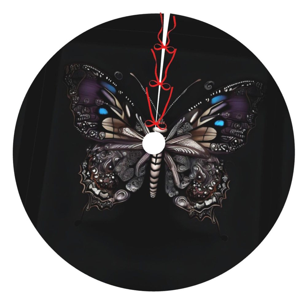 Exquisite Christmas Tree Skirt Festive Holiday Decor for Xmas Tree Durable and Decorative Mat Science Butterfly