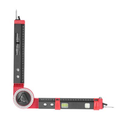 Cutting Angle Gauge, Miter Saw Protractor with 2 Scribing Needles Angle Measurement Finder Cutting Tool with Bubble, Protractors (Black Red)