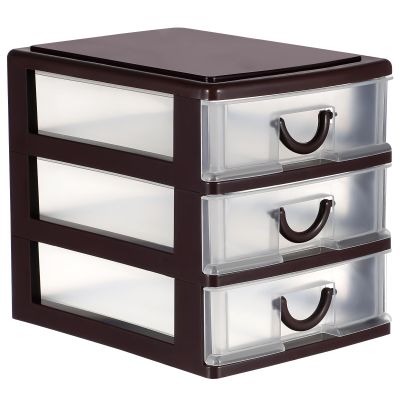 STOBAZA Transparent Plastic 3-Drawer Storage Box with Handle Multifunctional Desktop Organizer for Office Supplies Makeup and Stationery Compact Storage Case for Home and Office