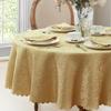 Newbridge Spring and Easter Portofino Scalloped Damask Fabric Tablecloth, 90 Inch Round, Gold, Wrinkle and Stain Resistant Fine Dining Holiday Party Table Cover view 3