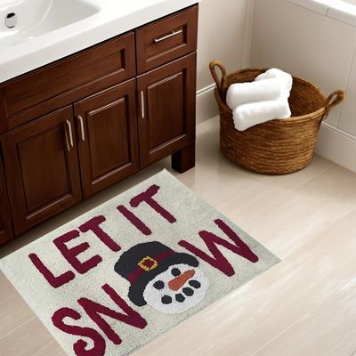 St. Nicholas Square Bathroom Rug, Plush Let It Snow Snowman Themed Bath Mat 20 x 30, Machine Wash