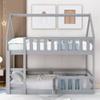 BestLM Twin Over Twin House Bunk Bed with Ladder and Roof, Wood Low Bunk Bed with Fence and Lockable Door for Kids, Teens, Boys, Girls, No Box Spring Needed, Gray view 1