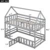 BestLM Twin Over Twin House Bunk Bed with Ladder and Roof, Wood Low Bunk Bed with Fence and Lockable Door for Kids, Teens, Boys, Girls, No Box Spring Needed, Gray view 2