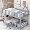 BestLM Twin Over Twin House Bunk Bed with Ladder and Roof, Wood Low Bunk Bed with Fence and Lockable Door for Kids, Teens, Boys, Girls, No Box Spring Needed, Gray view 4