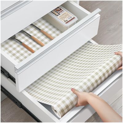ALIUNI Drawer and Shelf Liner, Non-Slip Kitchen Cabinet Liners Non-Adhesive Thick Strong Grip Waterproof Washable Mats Protect Dresser Shelves Cupboard Bathroom Cabinets, Yellow Plaid, 24 in X 10 FT