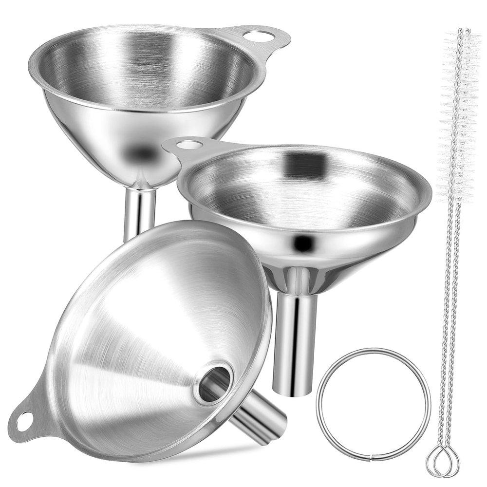 1set Stainless Steel Funnel for Kitchen with Cleaning Brushes Easy to Maintain Versatile for Oils Powders Sturdy Reinforced Design for Bottles Canning