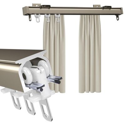 Ceiling Track Set for Curtains, Ceiling Curtain Track, Curtain Track Ceiling Wall Black Mounted, Heavy Duty 2m Sliding Shower Curtain Rail, Room Divider, can Be Used in Windows, Bedrooms (Color : Cha