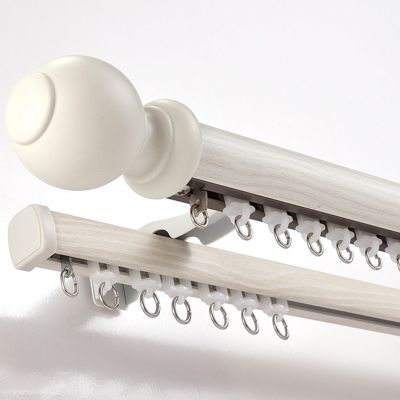 LTSRLL Imitation Wood Grain Curtain Track Curtain Double Rail Wall Mounted Curtain Rod with Decorative Head Curtain Pole(Color:B,Size:130cm)