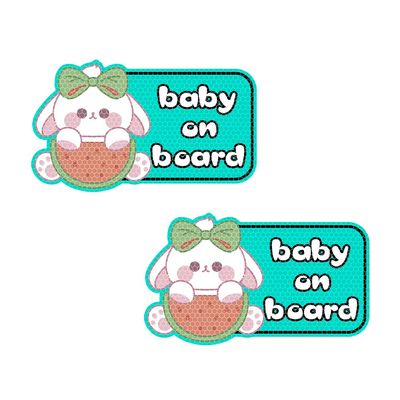 Nouiroy Funny Baby On Board Car Sticker and Decal-2 Pcs Cute Rabbit Baby in Car Decal Reflective Vinyl Sticker for Cars Window Bumper Baby Safety Warning Sign Sticker (Watermelon Rabbit, Mint Green)