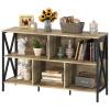 Horizontal Bookshelf,Industrial Modern 5 Cube Low Wide Cubby Bookcase,Long Wood and Metal Storage Organizer Open Shelf, Short Book Shelf Bedroom Storage for Home Office Living Room(Rustic Oak,5 Cube) view 1
