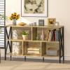 Horizontal Bookshelf,Industrial Modern 5 Cube Low Wide Cubby Bookcase,Long Wood and Metal Storage Organizer Open Shelf, Short Book Shelf Bedroom Storage for Home Office Living Room(Rustic Oak,5 Cube) view 2