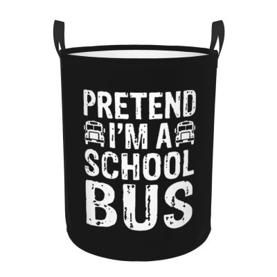 Pretend a School Bus Laundry Baskets Dirty Clothes Storage Basket Foldable with Handles Laundry Basket, for Bedroom, Bathroom Medium