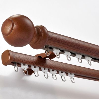 LTSRLL Imitation Wood Grain Curtain Track Curtain Double Rail Wall Mounted Curtain Rod with Decorative Head Curtain Pole(Color:C,Size:135cm)
