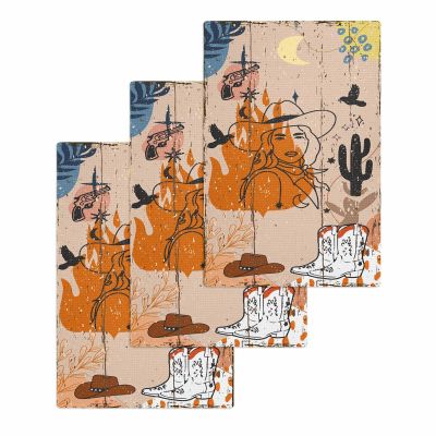 Cowboy Western Waffle Kitchen Hand Towels Set of 3,Super Absorbent & Quick Dry Hair Dish Bath Tea Golf Microfiber Towel,Soft Towel Cleaning Dish Washcloth,Country Rustic Boho Plant Leaves 15.7"x23.6"