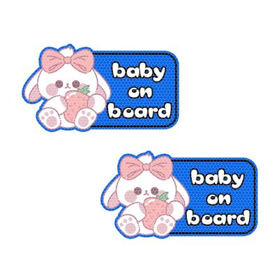 Nouiroy Funny Baby On Board Car Sticker and Decal-2 Pcs Cute Rabbit Baby in Car Decal Reflective Vinyl Sticker for Cars Window Bumper Baby Safety Warning Sign Sticker (Strawberry Rabbit, Blue)
