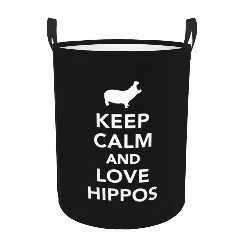 Keep Calm and Love Hippos Laundry Baskets Dirty Clothes Storage Basket Foldable with Handles Laundry Basket, for Bedroom, Bathroom Small