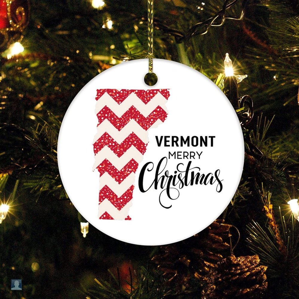 DOREENABE Christmas Ceramic Ornament Merry Christmas Vermont State Christmas Tree Ornaments First Christmas in Vermont Ornament for Christmas Tree