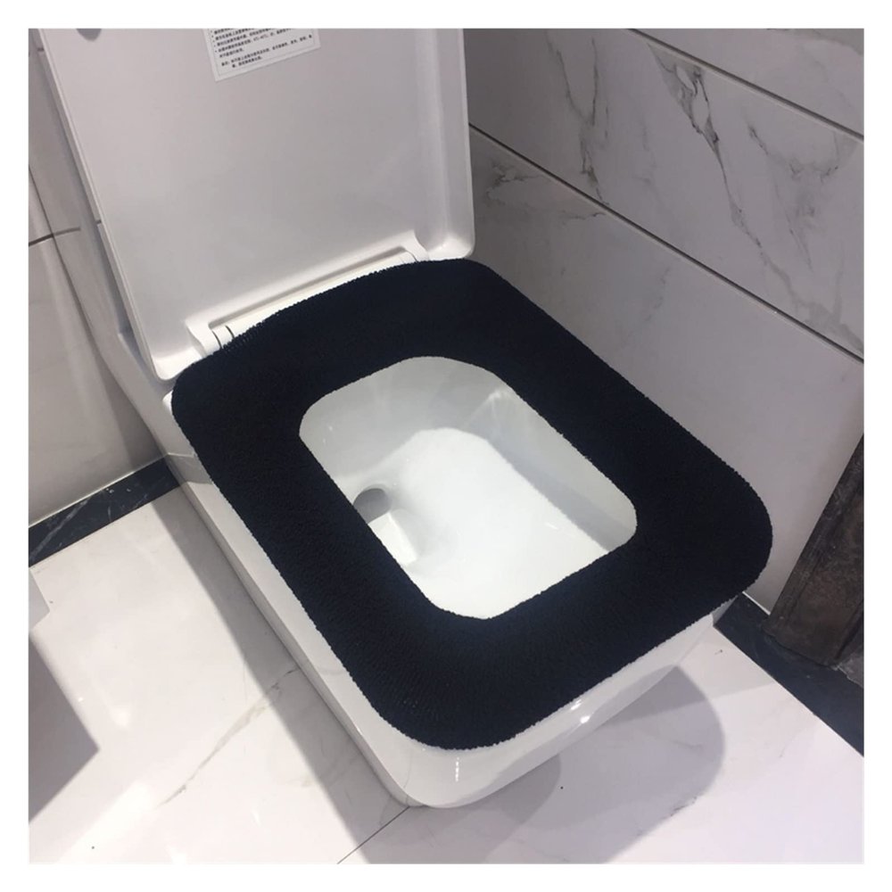 CEVIZ Bathroom Square Toilet Seat Cover Winter Washable Warmer Mat Toilet Cover Cushion Lid Pad Home Decor Toilet Seat Cover (Color : Black)