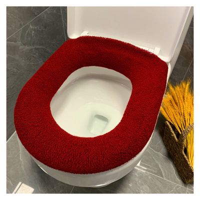 CEVIZ Comfortable Soft Multicolor Bathroom Toilet Set Thickening Washable Toilet Seats Cover Toilet Mat Winter Warm O Ring Potty Sets (Color : Wine red)
