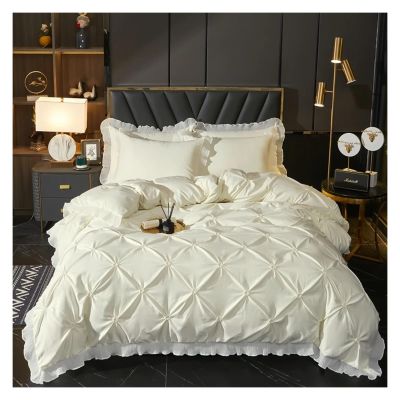 QuKan Bed, Luxury Bedding Sets, Lace Duvet Cover Pillow Cases, Solid Color Sheet Sets