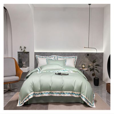 Bed, 1000 Thread Count Full-Size, 4 Pc Luxury Embroidered Quilt Cotton Bedding Set All Season Comforter Cover Bedding 2 Pillowcases