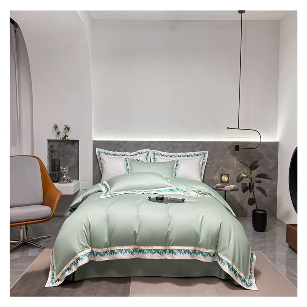 Bed, 1000 Thread Count Full-Size, 4 Pc Luxury Embroidered Quilt Cotton Bedding Set All Season Comforter Cover Bedding 2 Pillowcases
