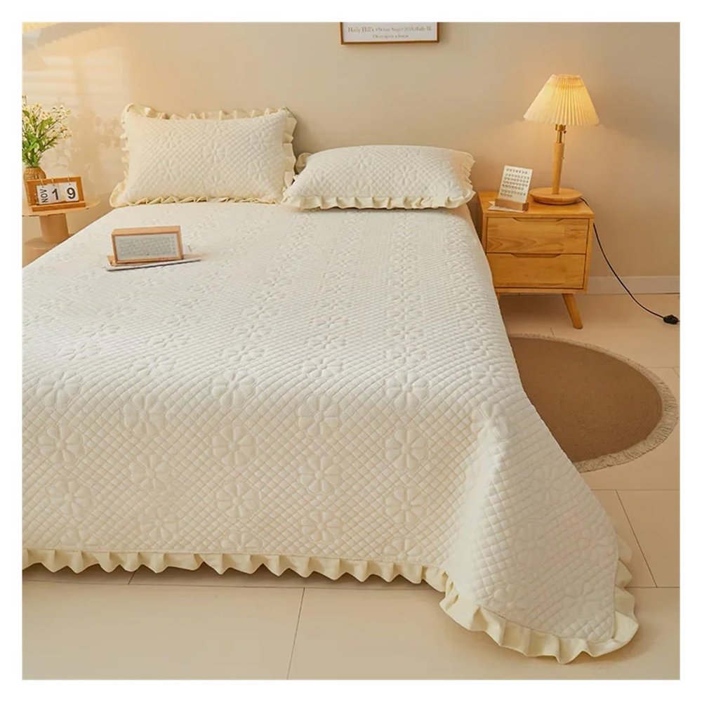 Bed, 3pcs Thick Cotton Bed Sheets, Solid Double Bed Covers, Blanket Beds, Linen Quilted Bed Sheets with Pillowcases